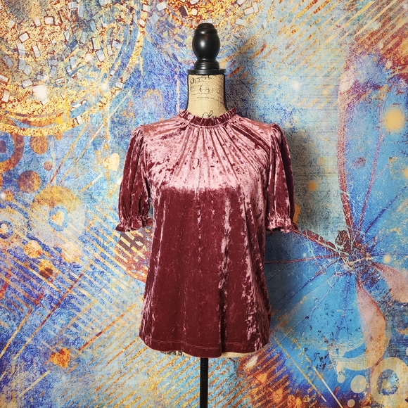 the GeT Purple Velvet Puff Sleeve Top - Picture 2 of 9